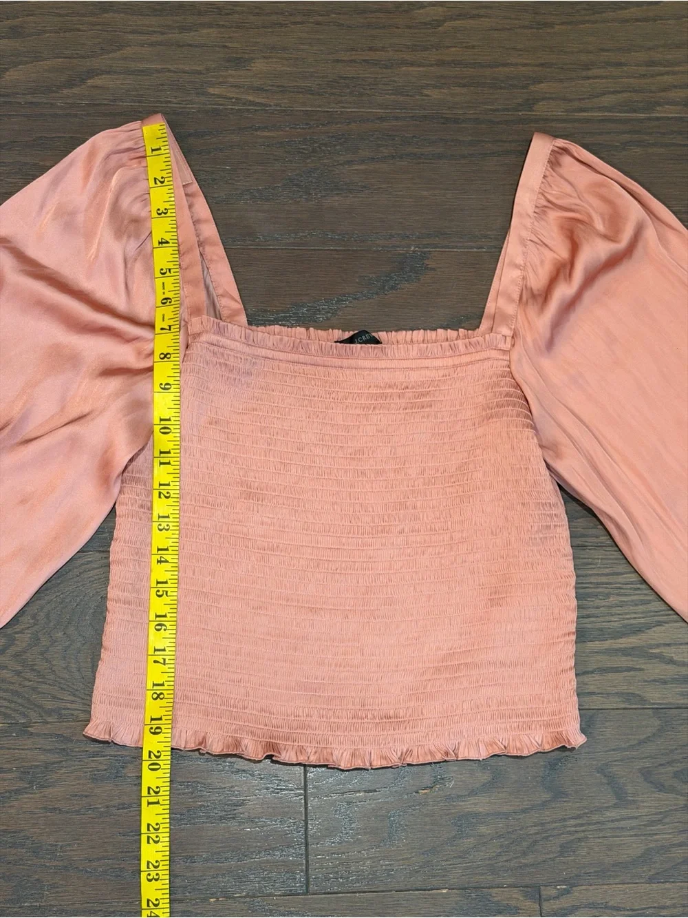 J. Crew Smocked Satin Puff Sleeve Crop Top Blouse Pink Size Medium